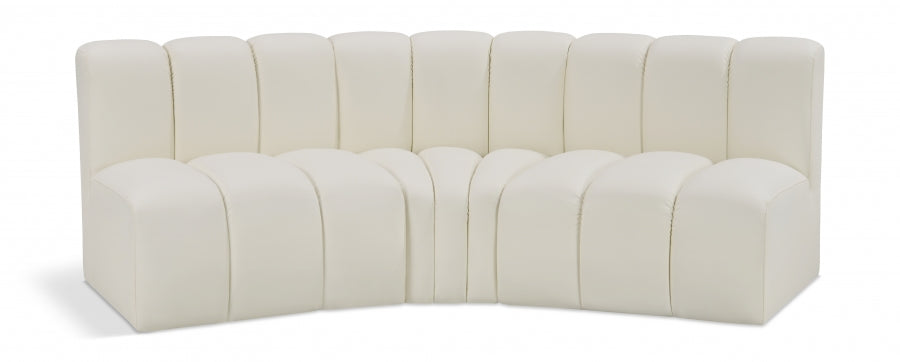 Meridian Furniture - Arc Vegan Leather 3 Piece Sectional in Cream - 101Cream-S3B - GreatFurnitureDeal