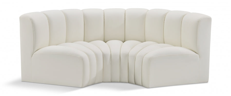 Meridian Furniture - Arc Vegan Leather 3 Piece Sectional in Cream - 101Cream-S3C - GreatFurnitureDeal