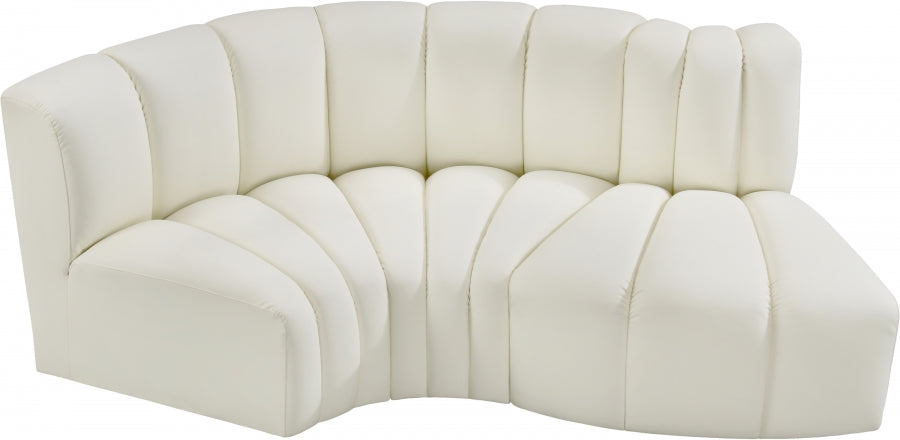 Meridian Furniture - Arc Vegan Leather 3 Piece Sectional in Cream - 101Cream-S3D - GreatFurnitureDeal