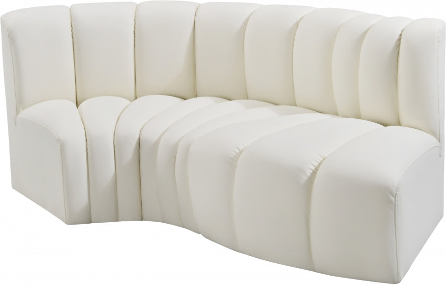 Meridian Furniture - Arc Vegan Leather 3 Piece Sectional in Cream - 101Cream-S3D - GreatFurnitureDeal