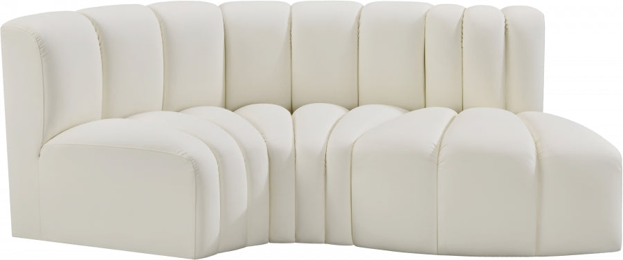 Meridian Furniture - Arc Vegan Leather 3 Piece Sectional in Cream - 101Cream-S3D - GreatFurnitureDeal