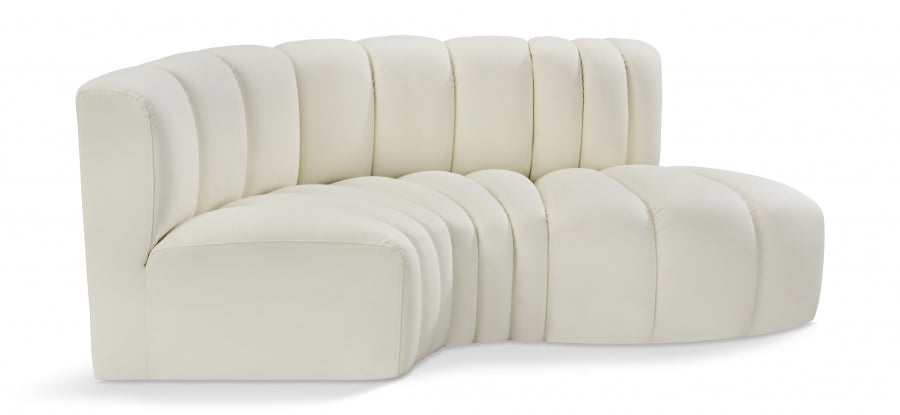 Meridian Furniture - Arc Vegan Leather 3 Piece Sectional in Cream - 101Cream-S3D - GreatFurnitureDeal