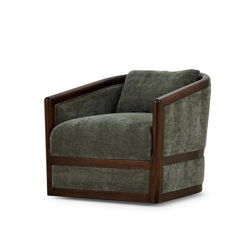 Bramble - Aden Swivel Chair w/ Mahogany Frame in Matt Teak Brown w/ Thames Moss Green Performance Fabric - 28139MTBSF244---- - GreatFurnitureDeal