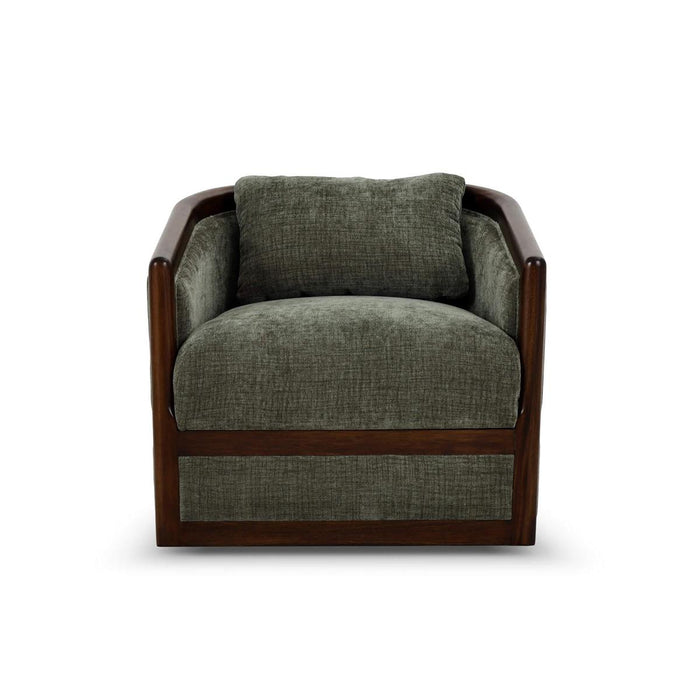 Bramble - Aden Swivel Chair w/ Mahogany Frame in Matt Teak Brown w/ Thames Moss Green Performance Fabric - 28139MTBSF244----