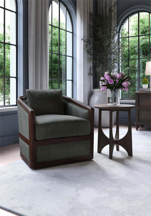 Bramble - Aden Swivel Chair w/ Mahogany Frame in Matt Teak Brown w/ Thames Moss Green Performance Fabric - 28139MTBSF244----