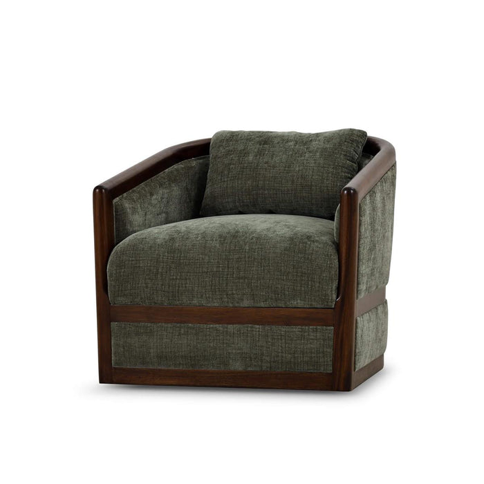 Bramble - Aden Swivel Chair w/ Mahogany Frame in Matt Teak Brown w/ Thames Moss Green Performance Fabric - 28139MTBSF244----