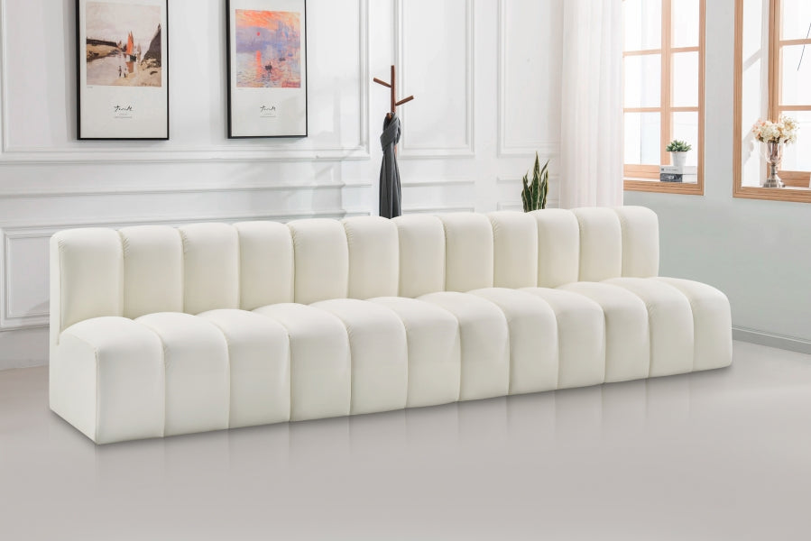 Meridian Furniture - Arc Vegan Leather 4 Piece Sectional in Cream - 101Cream-S4E - GreatFurnitureDeal