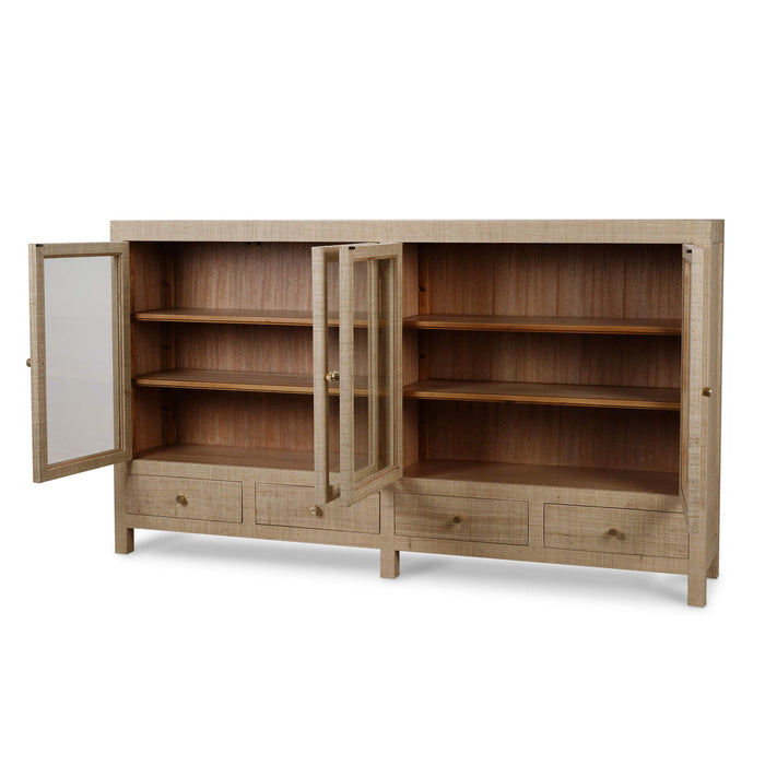 Bramble - Kagu 4 Door Low Cabinet w/ Raffia - BR-28147 - GreatFurnitureDeal