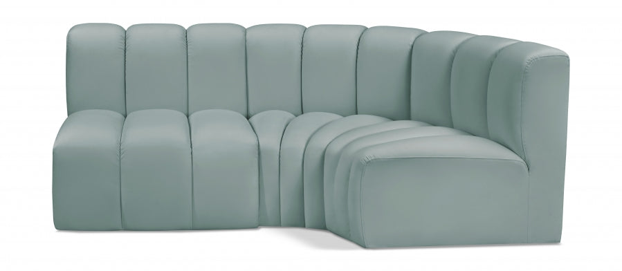 Meridian Furniture - Arc Vegan Leather 3 Piece Sectional in Mint Green - 101Mint-S3A - GreatFurnitureDeal