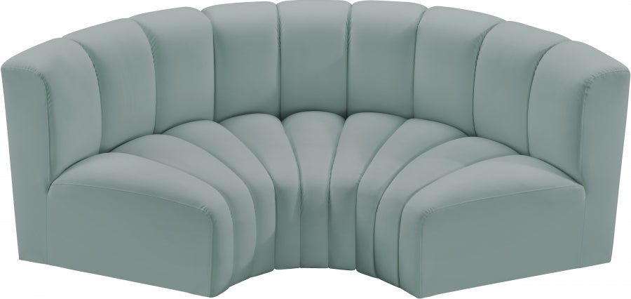 Meridian Furniture - Arc Vegan Leather 3 Piece Sectional in Mint Green - 101Mint-S3C - GreatFurnitureDeal