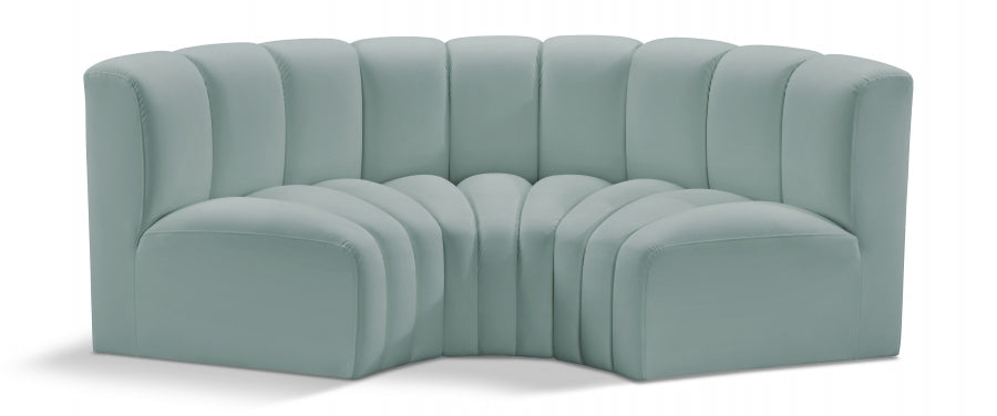 Meridian Furniture - Arc Vegan Leather 3 Piece Sectional in Mint Green - 101Mint-S3C - GreatFurnitureDeal