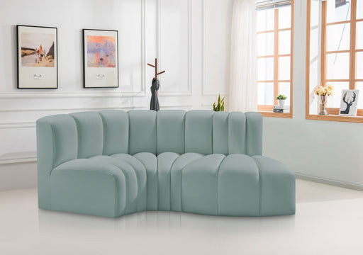 Meridian Furniture - Arc Vegan Leather 3 Piece Sectional in Mint Green - 101Mint-S3D - GreatFurnitureDeal