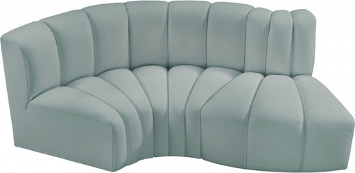 Meridian Furniture - Arc Vegan Leather 3 Piece Sectional in Mint Green - 101Mint-S3D - GreatFurnitureDeal