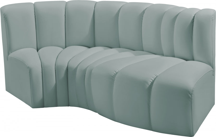 Meridian Furniture - Arc Vegan Leather 3 Piece Sectional in Mint Green - 101Mint-S3D - GreatFurnitureDeal