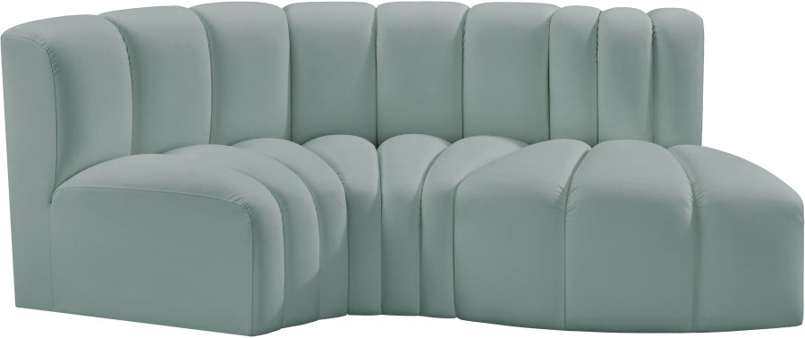 Meridian Furniture - Arc Vegan Leather 3 Piece Sectional in Mint Green - 101Mint-S3D - GreatFurnitureDeal