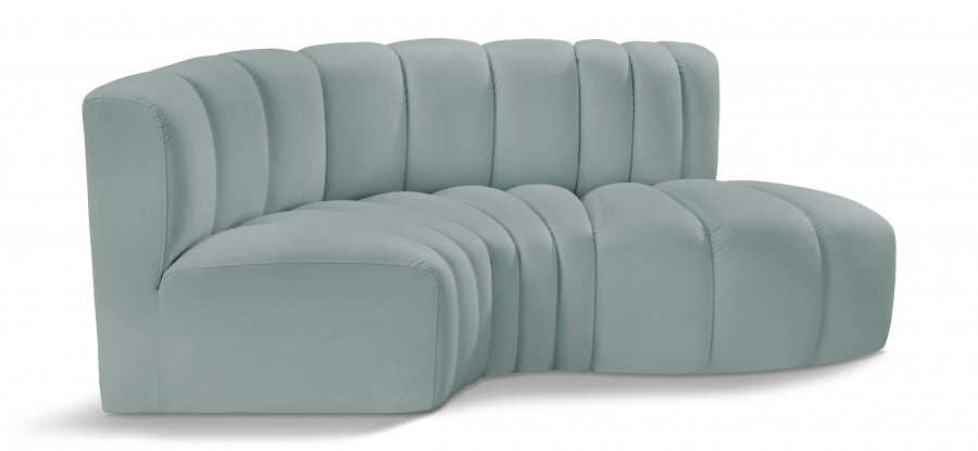 Meridian Furniture - Arc Vegan Leather 3 Piece Sectional in Mint Green - 101Mint-S3D - GreatFurnitureDeal