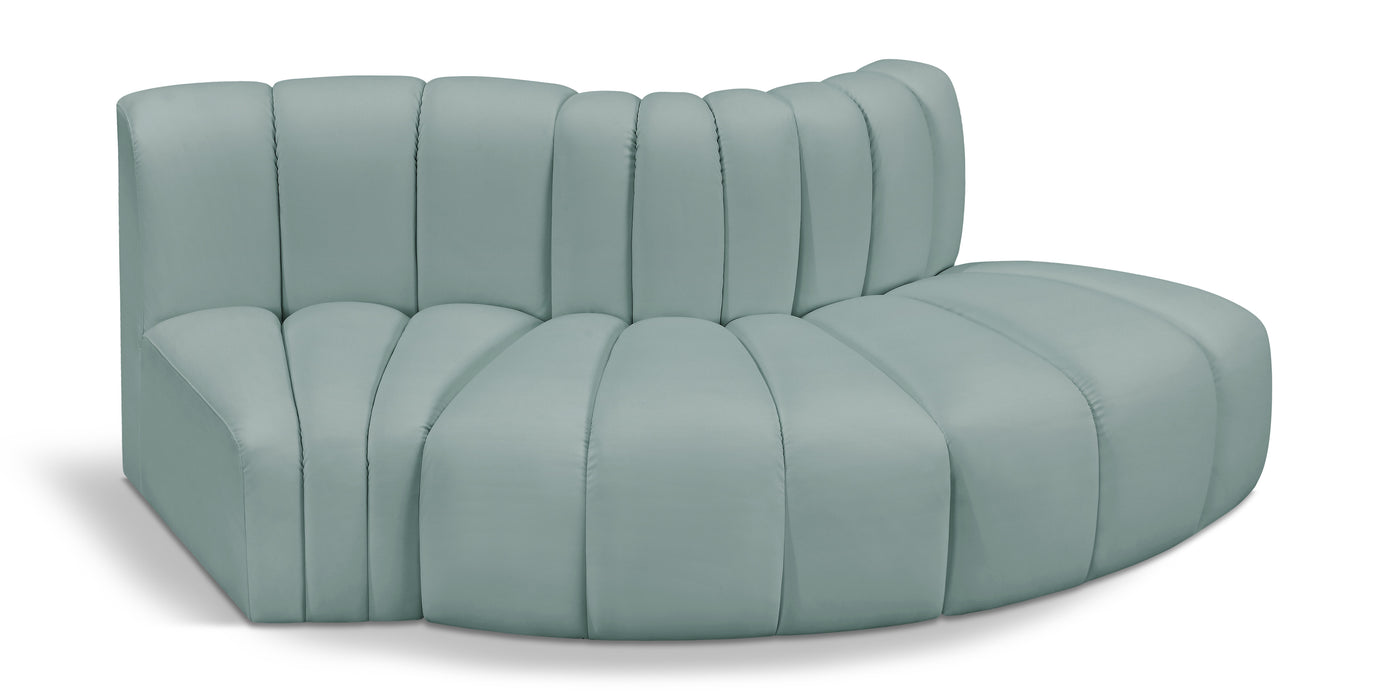 Meridian Furniture - Arc Vegan Leather 3 Piece Sectional in Mint Green - 101Mint-S3E - GreatFurnitureDeal