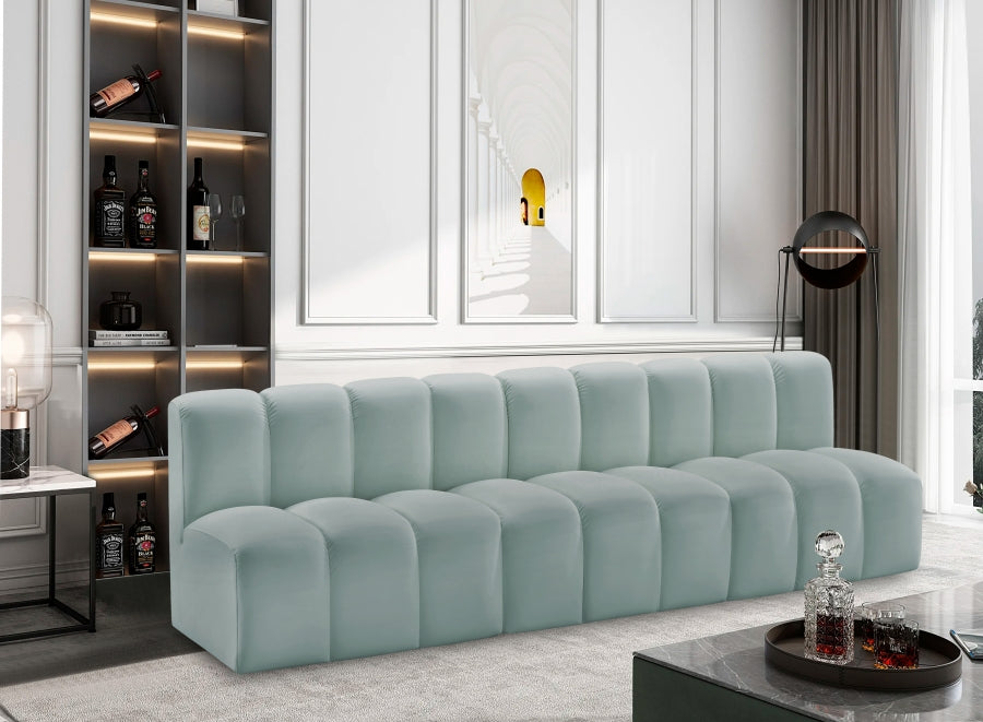 Meridian Furniture - Arc Vegan Leather Modular Sofa in Mint Green - 101Mint-S3F - GreatFurnitureDeal