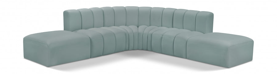 Meridian Furniture - Arc Vegan Leather 6 Piece Sectional in Mint Green - 101Mint-S6C - GreatFurnitureDeal