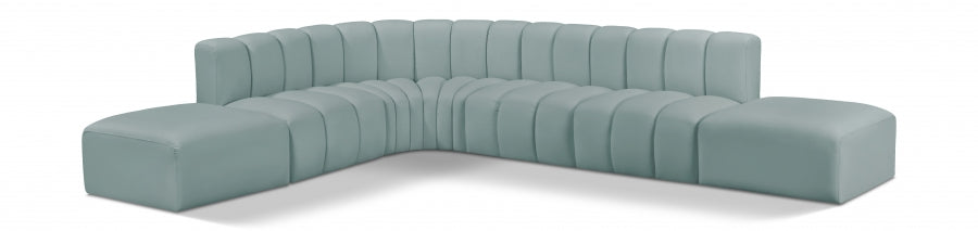 Meridian Furniture - Arc Vegan Leather 7 Piece Sectional in Mint Green - 101Mint-S7A - GreatFurnitureDeal