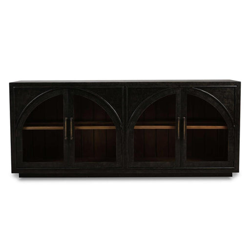Bramble - Vannes 4 Door Sideboard w/ Glass Shelves in Vintage Black w/ Straw Wash Interior - 28199VGB-STW--LDT - GreatFurnitureDeal