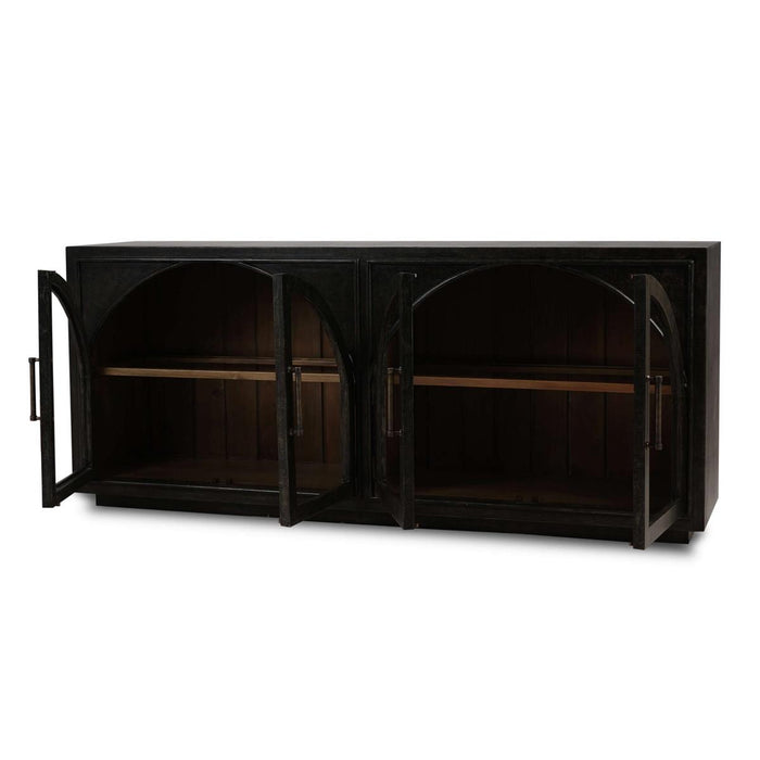 Bramble - Vannes 4 Door Sideboard w/ Glass Shelves in Vintage Black w/ Straw Wash Interior - 28199VGB-STW--LDT