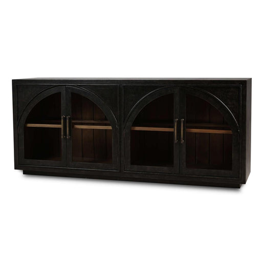 Bramble - Vannes 4 Door Sideboard w/ Glass Shelves in Vintage Black w/ Straw Wash Interior - 28199VGB-STW--LDT - GreatFurnitureDeal