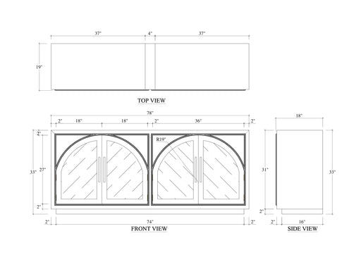Bramble - Vannes 4 Door Sideboard w/ Glass Shelves - BR-28199 - GreatFurnitureDeal