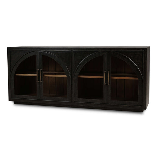 Bramble - Vannes 4 Door Sideboard w/ Glass Shelves in Vintage Black w/ Straw Wash Interior - BR-28199VGB-STW--LDT - GreatFurnitureDeal