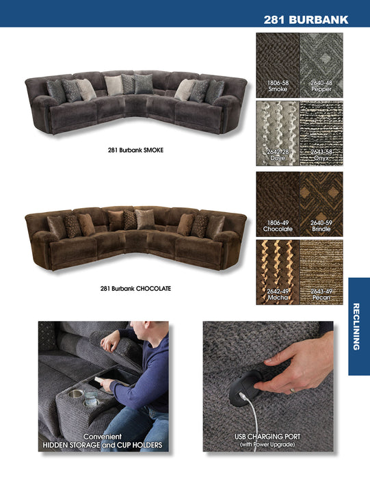 Catnapper - Burbank 6 Piece Reclining Sectional with USB Port in Chocolate - 2816-2815-2818-(2)2814-2813-CHOCOLATE - GreatFurnitureDeal