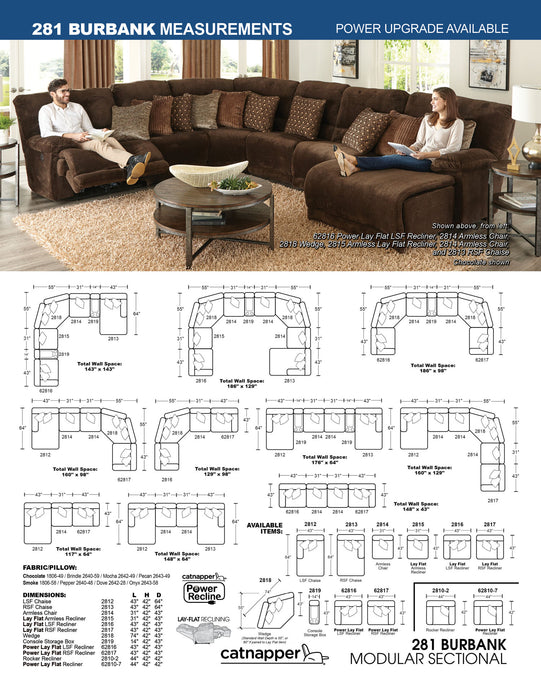 Catnapper - Burbank 5 Piece Reclining Sectional with USB Port in Chocolate - 2816-2815-2818-2814-2817-CHOCOLATE