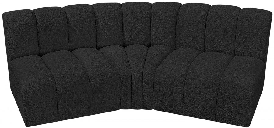 Meridian Furniture - Arc Vegan Leather Modular Sofa in Black - 102Black-S3B - GreatFurnitureDeal