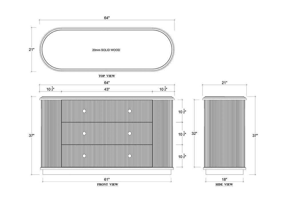 Bramble - Kraton 3 Drawer Oval Dresser - BR-28207 - GreatFurnitureDeal