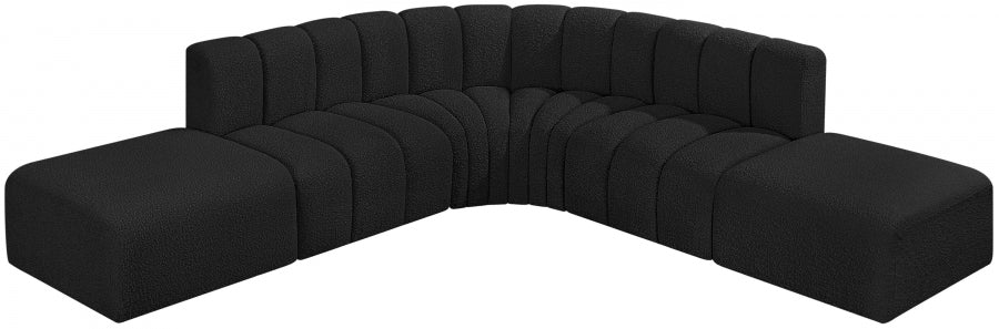 Meridian Furniture - Arc Boucle Leather 6 Piece Modular Sectional in Black - 102Black-S6C - GreatFurnitureDeal