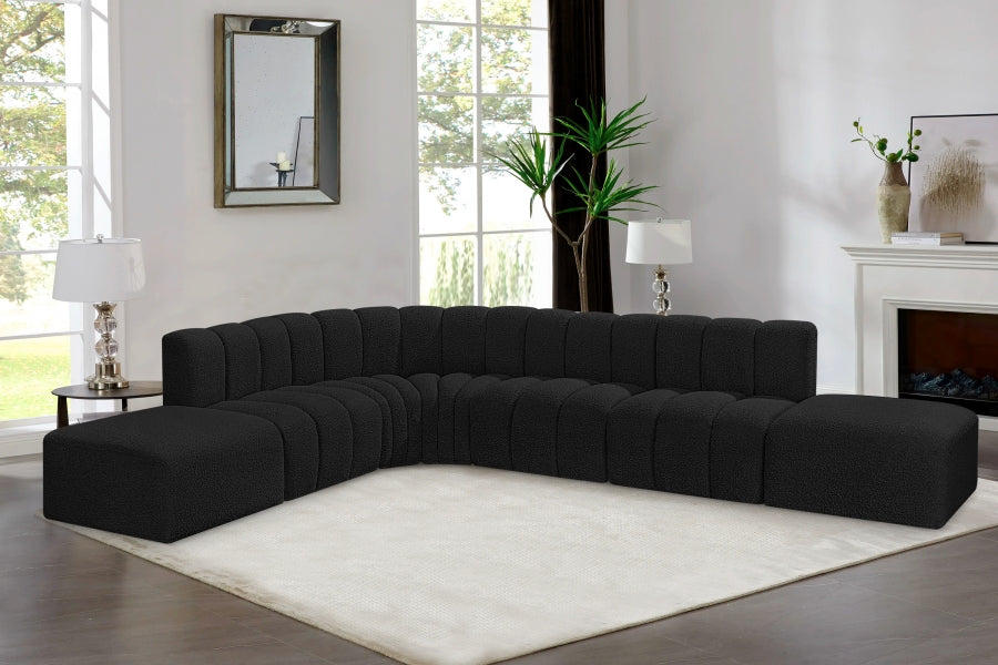 Meridian Furniture - Arc Boucle Leather 7 Piece Modular Sectional in Black - 102Black-S7A