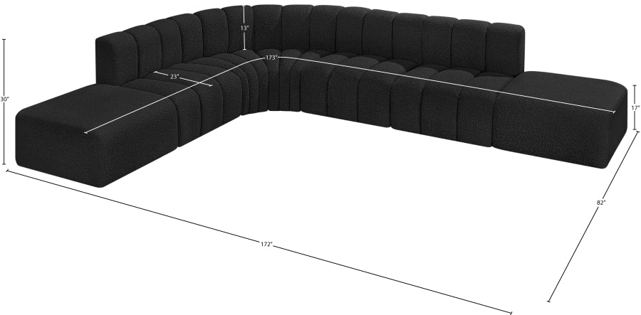 Meridian Furniture - Arc Boucle Leather 7 Piece Modular Sectional in Black - 102Black-S7A