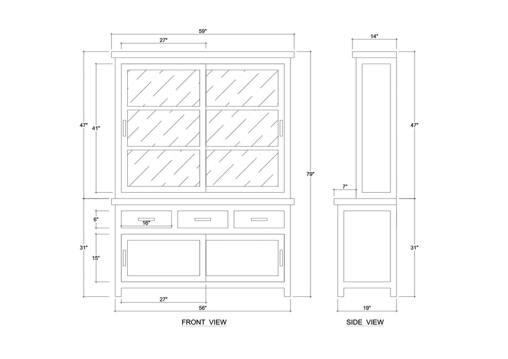 Bramble - Madrone Sliding Door Display Cabinet w/ 3 Drawers - BR-28220 - GreatFurnitureDeal