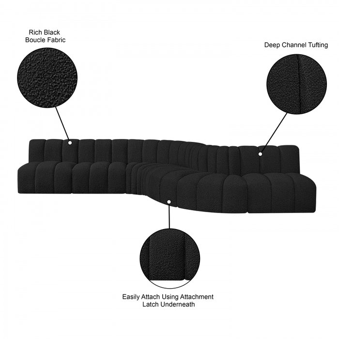 Meridian Furniture - Arc 170" Boucle Fabric Upholstered 7 Piece Modular Sectional - 102Black-S7C - GreatFurnitureDeal