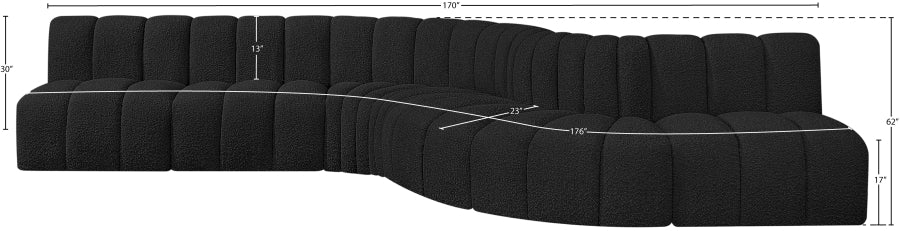 Meridian Furniture - Arc 170" Boucle Fabric Upholstered 7 Piece Modular Sectional - 102Black-S7C - GreatFurnitureDeal