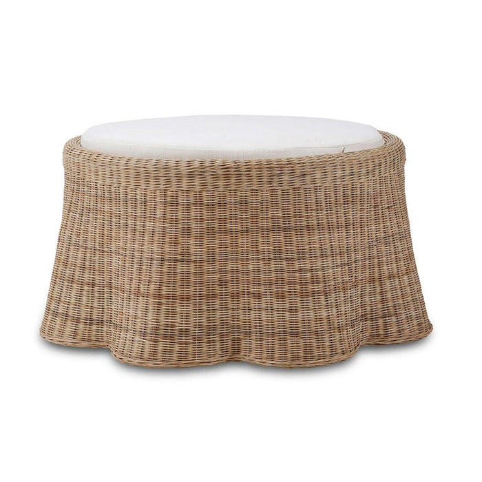 Bramble - Newport Ottoman in Rattan Natural w/ Arctic White Performance Fabric - 28233RNATSF204----