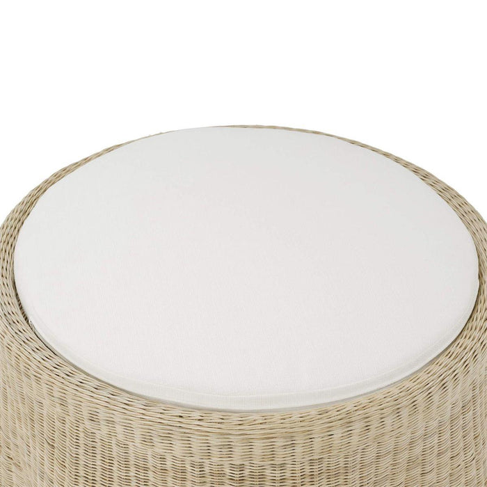 Bramble - Newport Ottoman in Rattan Natural w/ Arctic White Performance Fabric - 28233RNATSF204---- - GreatFurnitureDeal