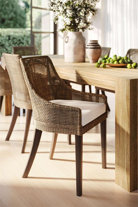 Bramble - Savanah Dining Chair in Light Glazed Rattan w/ Arctic White Performance Fabric Cushion (Set of 2) - 28235WLTSF204RGZE---