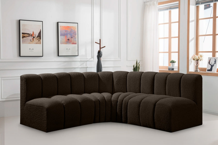 Meridian Furniture - Arc Vegan Leather 4 Piece Modular Sectional in Brown - 102Brown-S4B - GreatFurnitureDeal