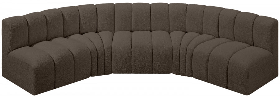 Meridian Furniture - Arc Boucle Leather 5 Piece Modular Sectional in Brown - 102Brown-S5A - GreatFurnitureDeal