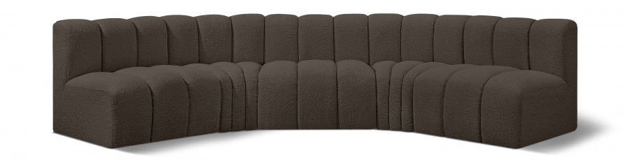 Meridian Furniture - Arc Boucle Leather 5 Piece Modular Sectional in Brown - 102Brown-S5A - GreatFurnitureDeal