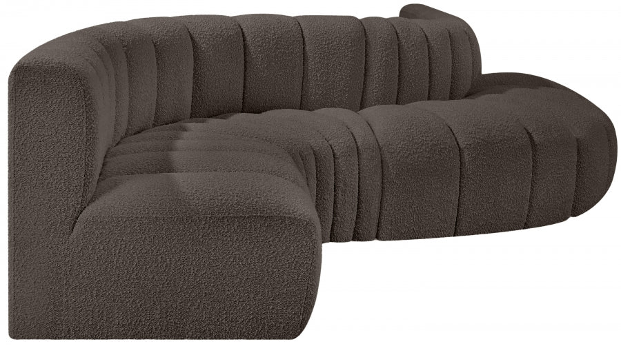 Meridian Furniture - Arc Boucle Leather 6 Piece Modular Sectional in Brown -102Brown-S6A - GreatFurnitureDeal