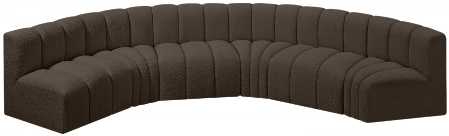 Meridian Furniture - Arc Boucle Leather 6 Piece Modular Sectional in Brown - 102Brown-S6B - GreatFurnitureDeal