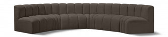 Meridian Furniture - Arc Boucle Leather 6 Piece Modular Sectional in Brown - 102Brown-S6B - GreatFurnitureDeal