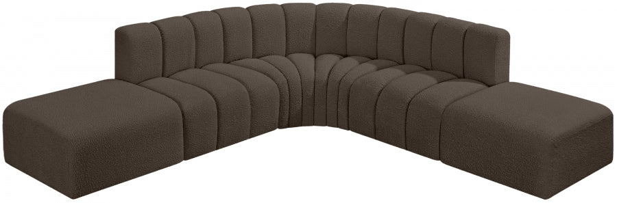 Meridian Furniture - Arc Boucle Leather 6 Piece Modular Sectional in Brown - 102Brown-S6C - GreatFurnitureDeal