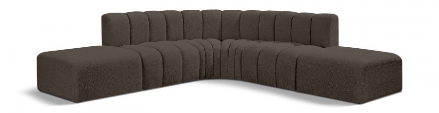 Meridian Furniture - Arc Boucle Leather 6 Piece Modular Sectional in Brown - 102Brown-S6C - GreatFurnitureDeal